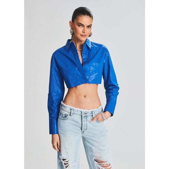 Ser.O.Ya Tops - SER. O. YA Chi Coated Top in Royal Blue, size S, NWT.